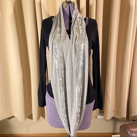 🦄 Cejon Accessories 2 Skinny Sequin Infinity Scarfs Gray Silver Brown Gold - Picture 6 of 12